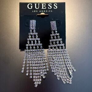 Guess Purple Crystal Chandelier Statement Earrings